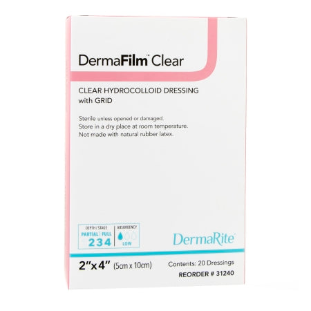 DermaRite Industries  31240 Thin Hydrocolloid Dressing DermaFilm 2 X 4 Inch Rectangle