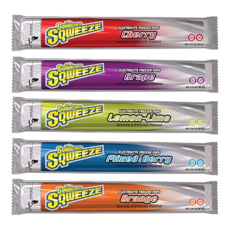 Kent Precision Foods 159200201 Oral Electrolyte Solution Sqwincher Squeeze Freezer Pop Cherry / Grape / Lemon-Lime / Mixed Berry / Orange Flavor 3 oz. Electrolyte