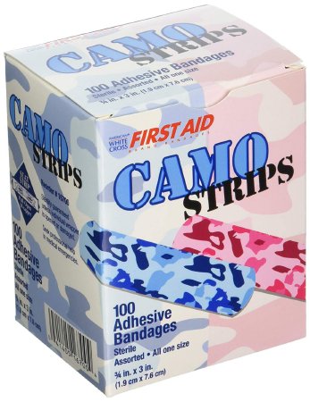 Dukal  16700 Adhesive Strip American White Cross Stat Strip 3/4 X 3 Inch Plastic Rectangle Kid Design (Blue / Pink Camo) Sterile