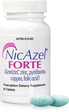 Elorac Inc  42783051060 NicAzel Forte Vitamin B Complex Azerizin / Zinc Oxide / Pyridoxine / Copper / Folic Acid 700 mg - 12 mg - 8 mg - 2 mg - 500 mcg Tablet Bottle 60 Tablets