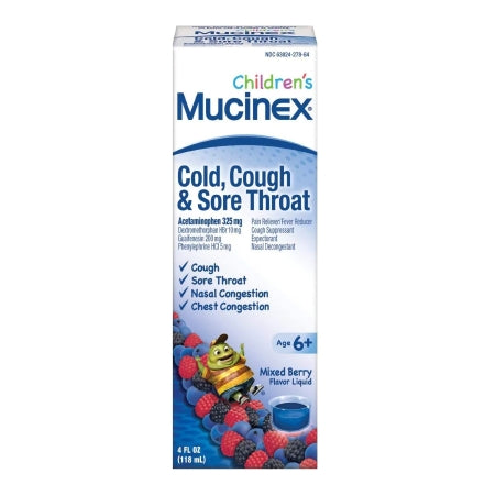 Reckitt Benckiser  63824027864 Children's Cold and Cough Relief Children's Mucinex 325 mg - 10 mg - 200 mg - 5 mg / 10 mL Strength Liquid 4 oz.