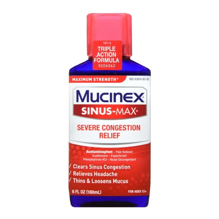 Reckitt Benckiser  63824026166 Cold and Sinus Relief Mucinex Severe Sinus 650 mg - 400 mg - 10 mg / 20 mL Strength Liquid 6 oz.