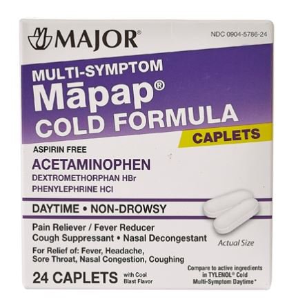 Major Pharmaceuticals  00904578624 Cold and Cough Relief Mapap 325 mg - 10 mg - 5 mg Strength Caplet 24 per Box