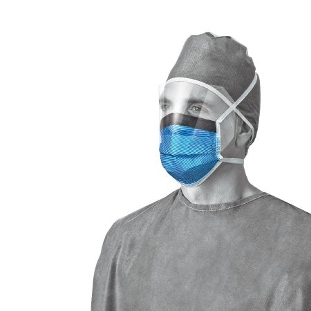 Medline NON27810 Surgical Mask with Eye Shield Anti-fog Foam Pleated Tie Closure One Size Fits Most Blue NonSterile ASTM Level 3 Adult