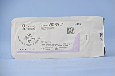 J & J Healthcare Systems  J485H Absorbable Suture with Needle Coated Vicryl Polyglactin 910 CP 1/2 Circle Reverse Cutting Needle Size 0 Braided