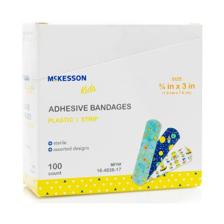 McKesson Brand 16-4838-17 Adhesive Strip McKesson Kids 3/4 X 3 Inch Plastic Rectangle Kid Design (Assorted Prints) Sterile