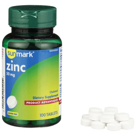 McKesson Brand 01093990544 Mineral Supplement sunmark Zinc Gluconate 50 mg Strength Tablet 100 per Bottle Unflavored