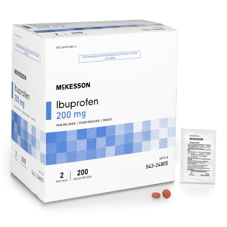 McKesson Brand 543-24805 Pain Relief McKesson Brand 200 mg Strength Ibuprofen Unit Dose Tablet 200 per Box