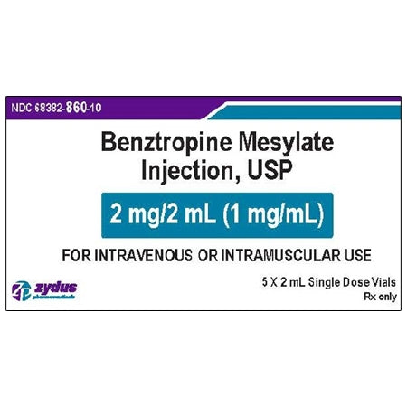 Zydus Pharmaceuticals  68382086010 Benztropine Mesylate 1 mg / mL Injection Single-Dose Vial 2 mL