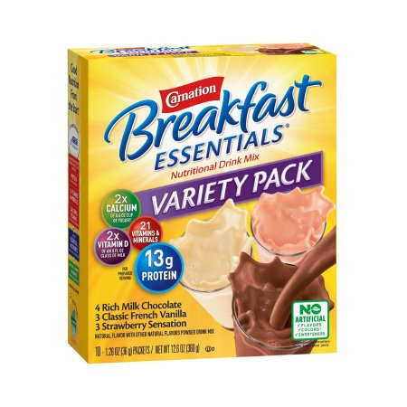 Nestle Healthcare Nutrition 12371212 Oral Supplement Carnation Breakfast Essentials Rich Milk Chocolate / Classic French Vanilla / Strawberry Sensation Flavor Powder 1.26 oz. Individual Packet