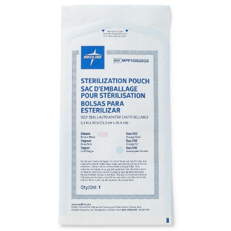 Medline  MPP100525GS Sterilization Pouch Ethylene Oxide (EO) Gas / Steam 5-1/4 X 10 Inch Transparent Blue / White Self Seal