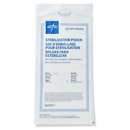 Medline  MPP100546GS Sterilization Pouch Ethylene Oxide (EO) Gas / Steam 8 X 16 Inch Transparent Blue / White Self Seal