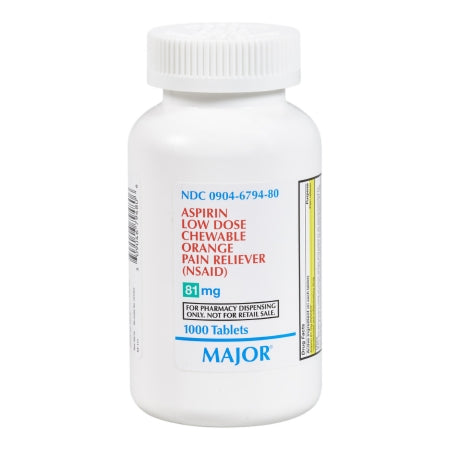 Major Pharmaceuticals  00904679480 Children's Pain Relief Major 81 mg Strength Aspirin Chewable Tablet 1,000 per Bottle