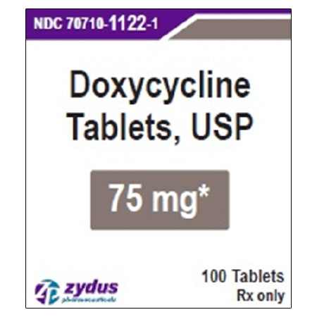 Zydus Pharmaceuticals  70710112201 Doxycycline Monohydrate 75 mg Tablet Bottle 100 Tablets