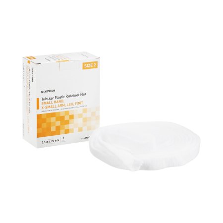 McKesson Brand MSVP114702 Elastic Net Retainer Dressing McKesson Tubular Elastic 7-1/2 Inch X 25 Yard (19.1 cm X 22.9 m) Size 2 White Small Hand / X-Small Arm / Leg / Foot NonSterile