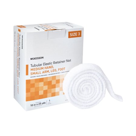 McKesson Brand MSVP114703 Elastic Net Retainer Dressing McKesson Tubular Elastic 10 Inch X 25 Yard (25.4 cm X 22.9 m) Size 3 White Medium Hand / Small Arm / Leg / Foot NonSterile