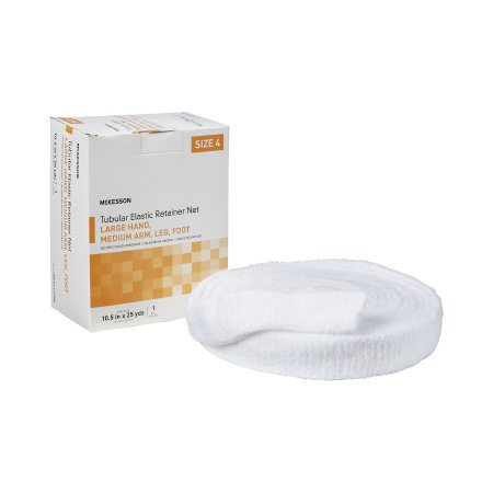 McKesson Brand MSVP114704 Elastic Net Retainer Dressing McKesson Tubular Elastic 10-1/2 Inch X 25 Yard (26.7 cm X 22.9 m) Size 4 White Large Hand / Medium Arm / Leg / Foot NonSterile