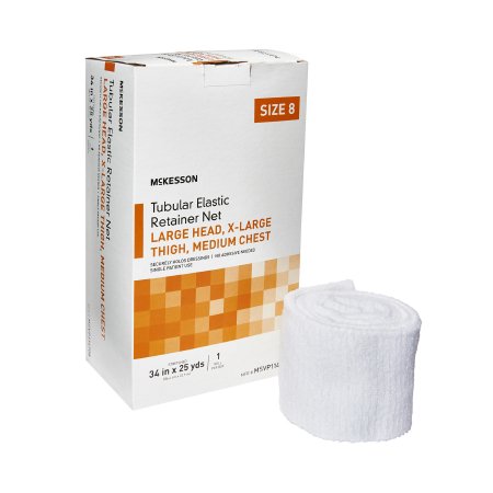 McKesson Brand MSVP114708 Elastic Net Retainer Dressing McKesson Tubular Elastic 34 Inch X 25 Yard (86.4 cm X 22.9 m) Size 8 White Large Head / X-Large Thigh / Medium Chest NonSterile