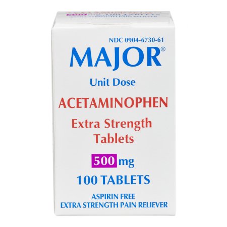 Major Pharmaceuticals  00904673061 Pain Relief Major 500 mg Strength Acetaminophen Unit Dose Tablet 100 per Box