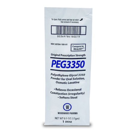 Woodward Pharma Services  69784018014 Polyethylene Glycol 3350 (PEG 3350) 17 Gram / Dose Powder for Solution Packet 14 Packets