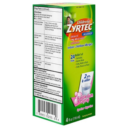 J & J Sales  50580072105 Children's Allergy Relief Children's Zyrtec 1 mg / 1 mL Strength Syrup 4 oz.