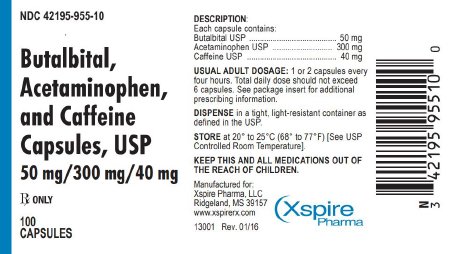 Xspire Pharma  42195095510 Butalbital / Acetaminophen / Caffeine 50 mg - 300 mg - 40 mg Capsule Bottle