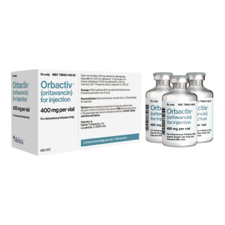 Melinta Therapeutics Inc  70842014003 Orbactiv Oritavancin Diphosphate, Preservative Free 400 mg Injection Single-Use Vial