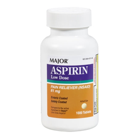 Major Pharmaceuticals  00904675180 Pain Relief Major 81 mg Strength Aspirin Tablet 1,000 per Bottle