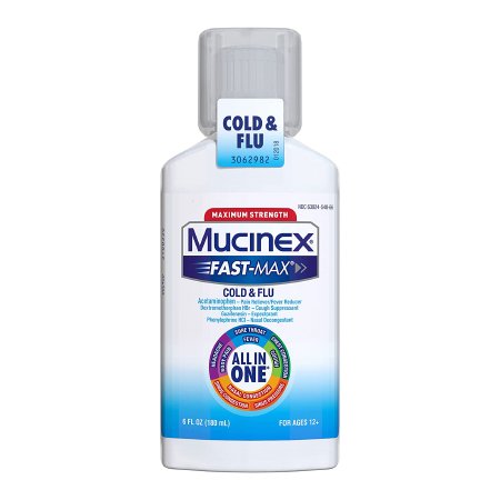 Reckitt Benckiser  63824054866 Cold and Cough Relief Mucinex Fast-Max Cold & Flu 650 mg - 20 mg - 400 mg - 10 mg / 20 mL Strength Liquid 6 oz.