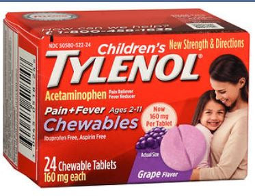 J & J Sales  50580052224 Children's Pain Relief Children's Tylenol 160 mg Strength Acetaminophen Chewable Tablet 24 per Box