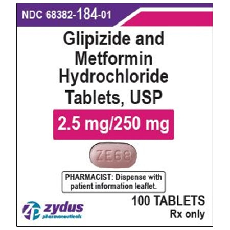 Zydus Pharmaceuticals  68382018401 Glipizide / Metformin HCl 2.5 mg - 250 mg Tablet Bottle 100 Tablets