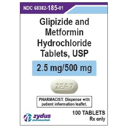 Zydus Pharmaceuticals  68382018501 Glipizide / Metformin HCl 2.5 mg - 500 mg Tablet Bottle 100 Tablets