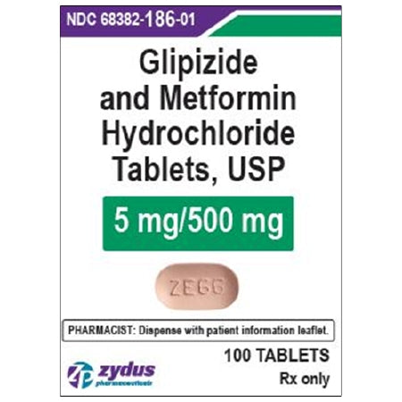 Zydus Pharmaceuticals  68382018601 Glipizide / Metformin HCl 5 mg - 500 mg Tablet Bottle 100 Tablets