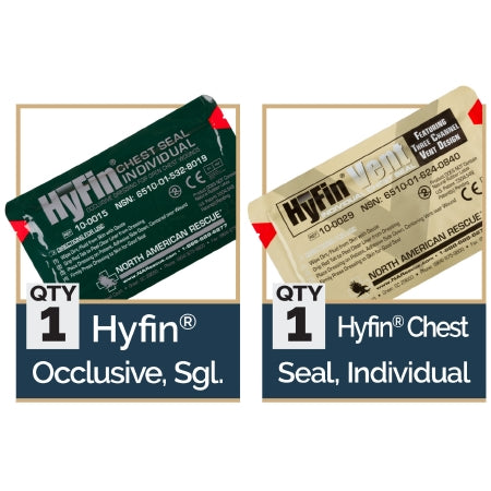 North American Rescue  85-1045 Chest Wound Seal USMC HyFin 1 X 6 X 6 Inch 2 per Pack NonSterile