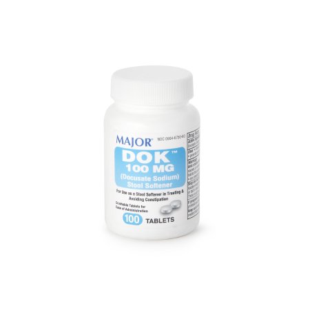 Major Pharmaceuticals  00904675060 Stool Softener Tablet 100 per Bottle 100 mg Strength Docusate Sodium