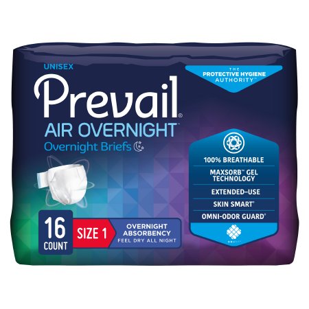 First Quality NGX-012 Unisex Adult Incontinence Brief Prevail Air Overnight Size 1 Disposable Heavy Absorbency