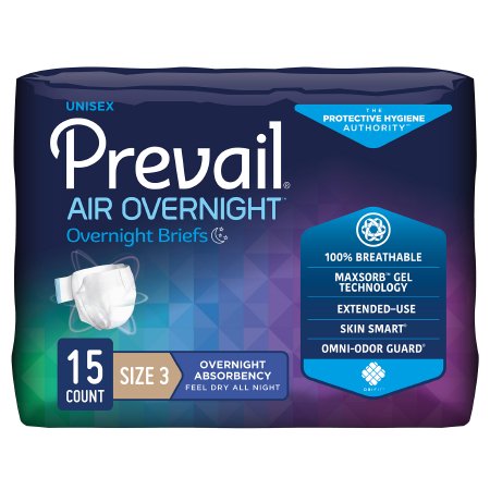 First Quality NGX-014 Unisex Adult Incontinence Brief Prevail Air Overnight Size 3 Disposable Heavy Absorbency