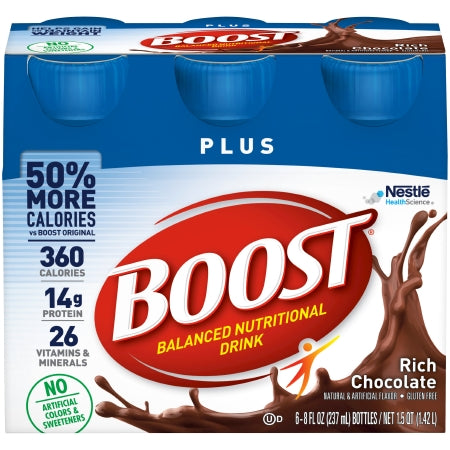 Nestle Healthcare Nutrition 00041679932360 Oral Supplement Boost Plus Rich Chocolate Flavor Liquid 8 oz. Bottle