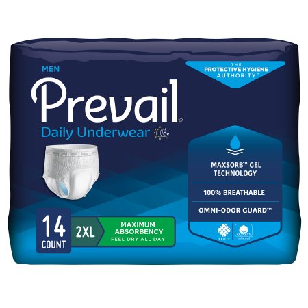 First Quality PUM-517 Male Adult Absorbent Underwear Prevail Men's Daily Underwear Pull On with Tear Away Seams 2X-Large Disposable Heavy Absorbency