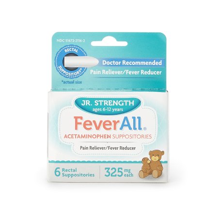 Taro  51672211602 Pain Relief FeverAll 325 mg Strength Acetaminophen Rectal Suppository 6 per Box