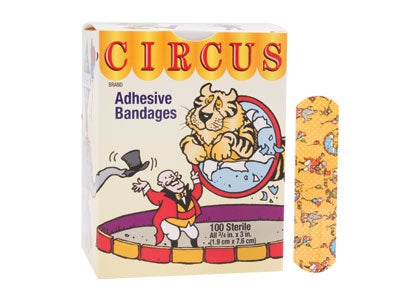 Dukal  15673 Adhesive Strip American White Cross 3/4 X 3 Inch Plastic Rectangle Kid Design (Circus) Sterile