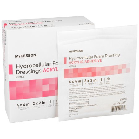 McKesson Brand 16-4671 Foam Dressing McKesson 4 X 4 Inch With Border Film Backing Acrylic Adhesive Square Sterile