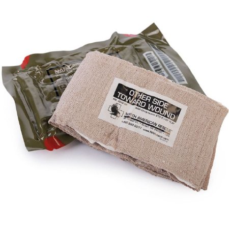 North American Rescue  30-0165 Trauma Pressure Dressing with Wrap NAR 4 X 70 Inch Closure Bar Tan / White Sterile Standard Compression