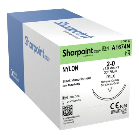 Surgical Specialties  A1674N Nonabsorbable Suture with Needle Surgical Specialties Nylon PS-2 3/8 Circle Precision Reverse Cutting Needle Size 2 - 0 Monofilament