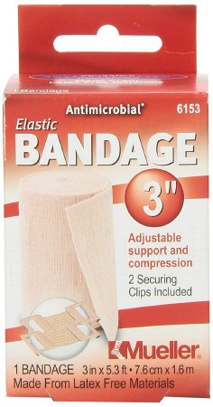 Mueller Sports Medicine  6153 Elastic Bandage Mueller 3 Inch X 5.3 Foot Clip Detached Closure Beige NonSterile Standard Compression