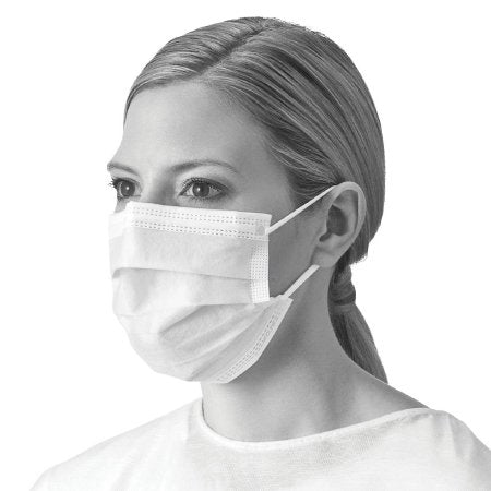 Medline NON27355 Procedure Mask Pleated Earloops One Size Fits Most White NonSterile ASTM Level 1 Adult