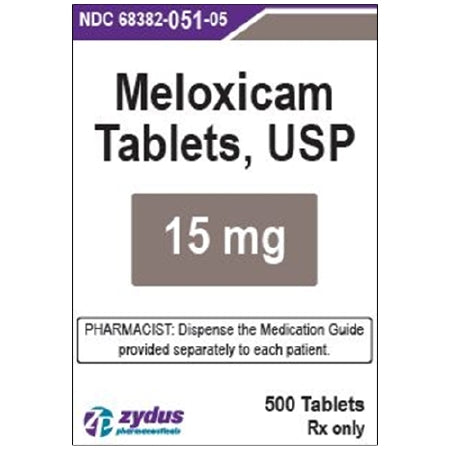 Zydus Pharmaceuticals  68382005105 Meloxicam 15 mg Tablet Bottle 500 Tablets