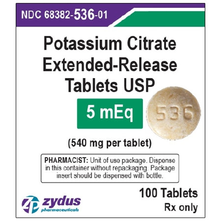 Zydus Pharmaceuticals  68382053601 Potassium Citrate 5 mEq Tablet Bottle 100 Tablets