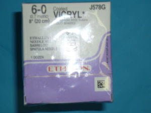 J & J Healthcare Systems  J578G Absorbable Suture with Needle Coated Vicryl Polyglactin 910 S-24 1/4 Circle Spatula Needle Size 6 - 0 Braided