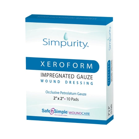 Safe N Simple  SNS58822 Xeroform Petrolatum Impregnated Dressing Simpurity Square 2 X 2 Inch Sterile